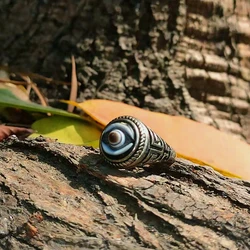 Natural Black/White Pretty stone Carving Beads Ring Tibetan Amulet Sky Eye DZI Ring Adjustable Circle Men's Rings Free Shipping