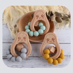 BPA Free Silicone Beads Baby Teether Baby Beech Wooden Avocado Bracelet Teether Molar Toys Newborns Teething Shower Gifts