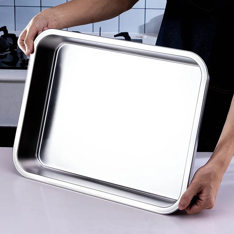 Stainless Steel Service Storage Tray for Food Rectangle Fruit Vegetables Plates Baking Bakeware Cake Bread Pan Kitchen Organizer