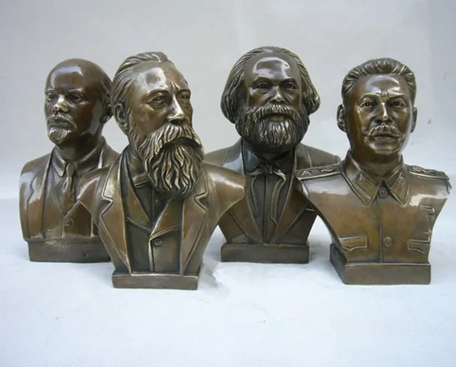 SHUN Collectible Decorated Old Bronze Carved Lenin statue, Stalin statue , Marx sculpture ,Engels Memorial Sculpture