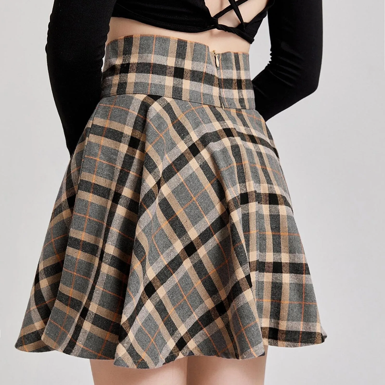 Hoge Taille Geplooide Mini Rok Vrouwen Mode Retro Punk Plaid Print Rok Riem Rits Korte Rok Koreaanse Alle-Match rokken Jupe