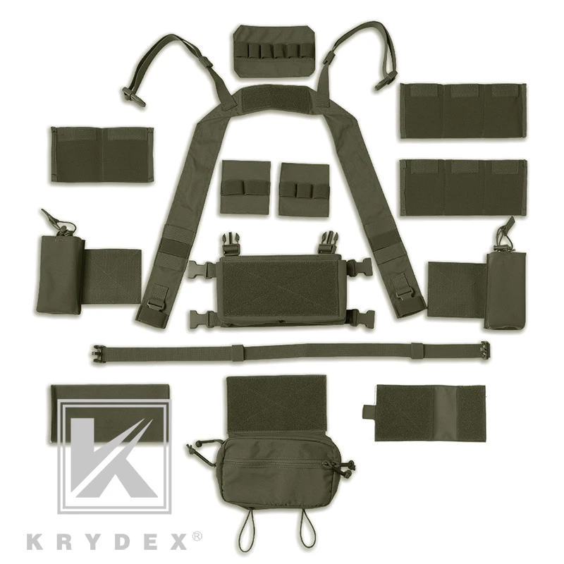 KRYDEX MK3 Tactical Chest Rig Mini Spiritus Airsoft Hunting Vest with 5.56mm Magazine Pouch SACK Pouch H Harness Ranger Green