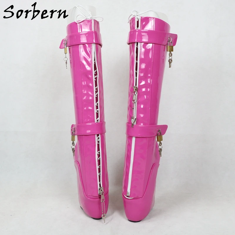 

Sorbern Sexy Ballet Wedges Boots Women With Locks Keys Lace Up Front Custom Wide Fit Bdsm Fetish Shoe Lockable Zipper Heelless