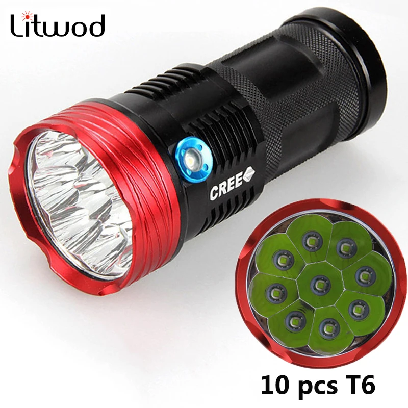 

Litwod 10pcs XML-T6 Super Powerful LED Flashlight Tactical Torch USB Lamp Waterproof Fishing Lantern 3 Mode Light