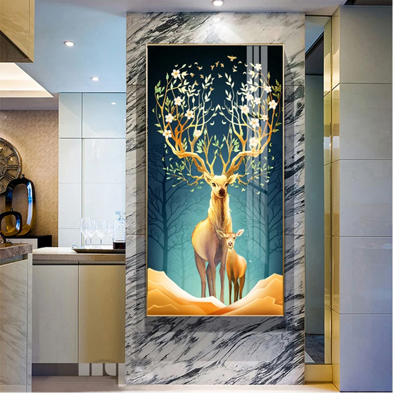 

Elk Animal rich Tree 5D Diy Diamond Painting abstract golden deer diamond embroidery full mosaic cross stitch kit stickerZP-1706