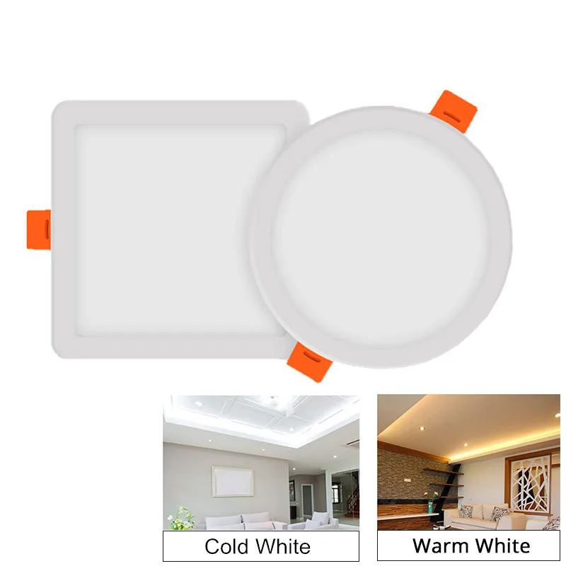 

AC 85-265V Ultra Thin Round/Square LED Panel Light 6W 8W 15W 20W Aluminum Ceiling Recessed Downlight open hole adjustable White