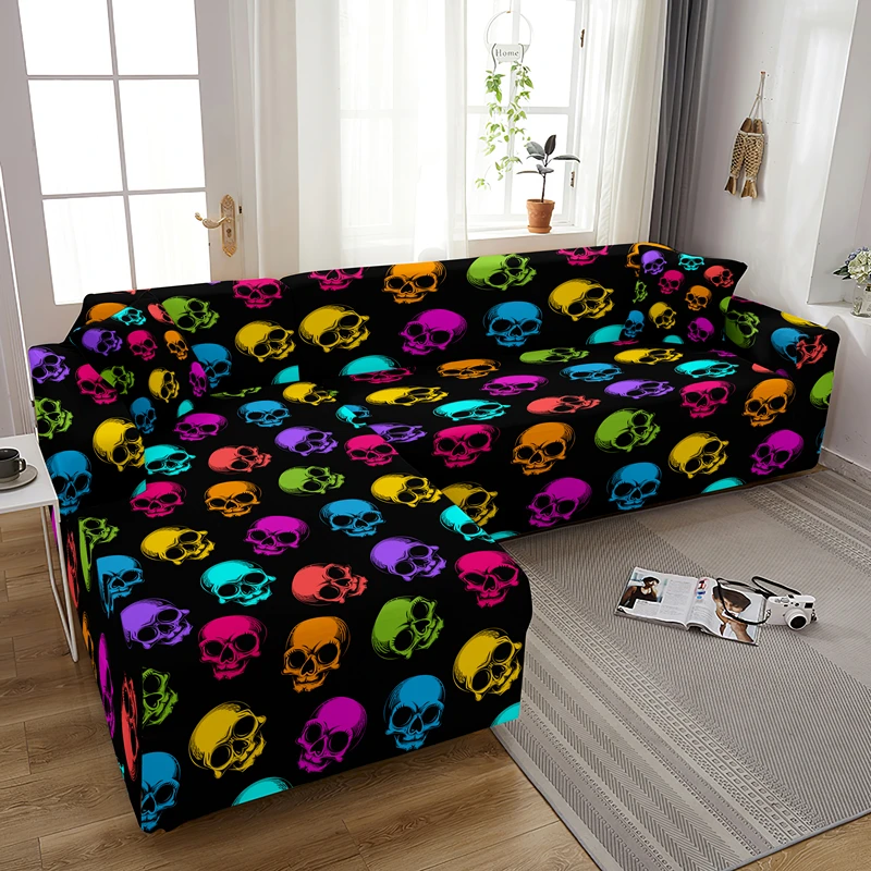 Psychedelic Skull L Shape Stretch Sofa Cover 1/2/3/4 seat Non-slip Combination Couch Covers Elastic Slipcover For Living Room