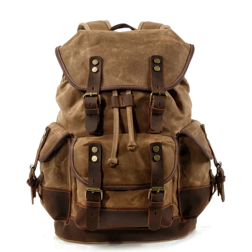 Large Capacity Leather Canvas Backpacks For Men School Bags Vintage Waterproof Daypack High Quality Laptop Backpack Bag