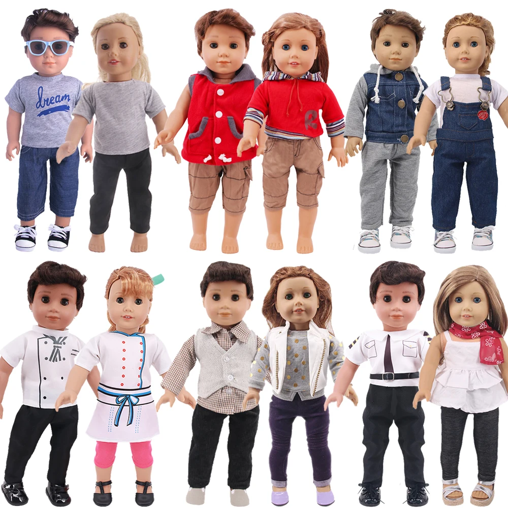 Doll Clothes Couple Suit T-Shirt Jacket And Trousers Fit For 18Inch Girl Doll Logan Boy And 43cm Baby Doll Accessories,Gift Toys