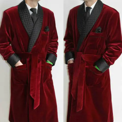 Clássico vermelho escuro veludo masculino casamento smoking feito sob encomenda casaco de inverno noivo padrinhos terno masculino formal com cinto jaqueta