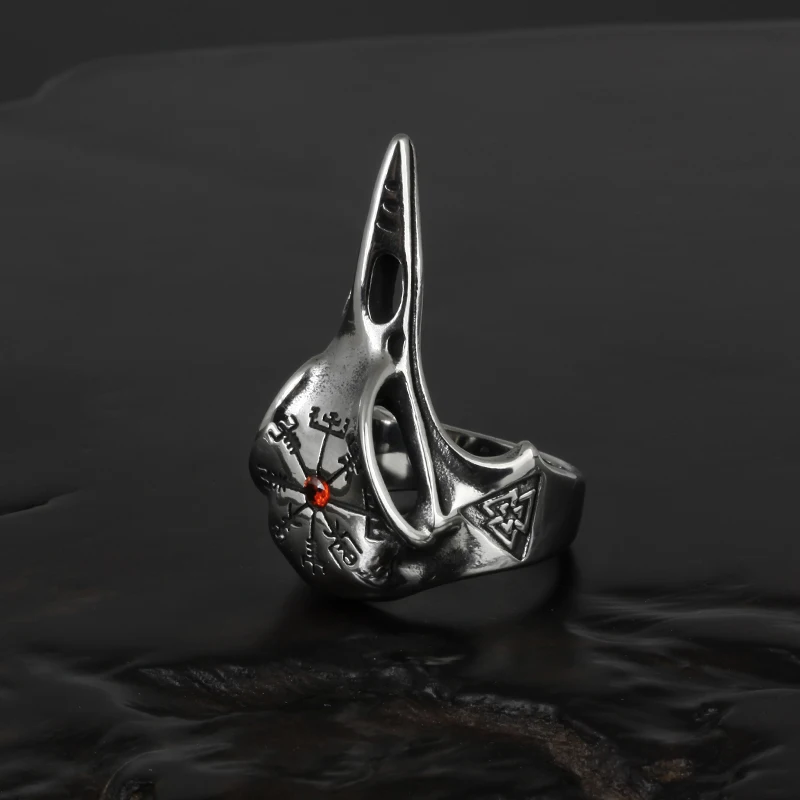 Besi Tahan Karat Nordic Viking Gagak Retro Cincin Pria Punk untuk Pria Pengendara Sepeda Perhiasan Hadiah Pacar Hadiah Kreativitas Grosir V008