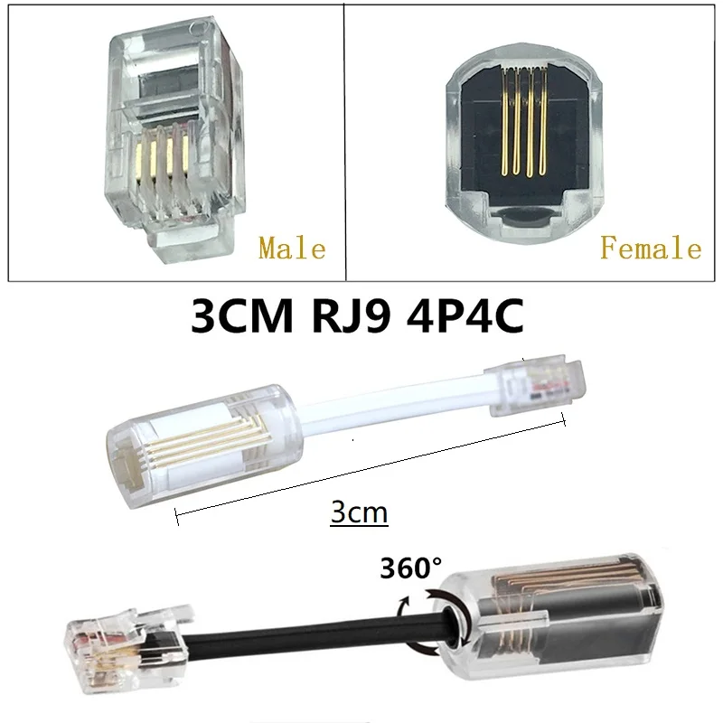 Rj11オス-メス360度全方向性クローター電話ハンドルワイヤー制御ロータリー電話ハンズフリーワイヤー