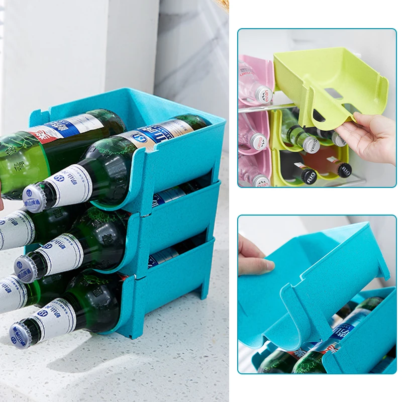 3 Pcs Refrigerator Storage Box Plastic Drawer Beverage Anti-fall  Glass Beer Bottle Rack Drink Can Holders Organizer