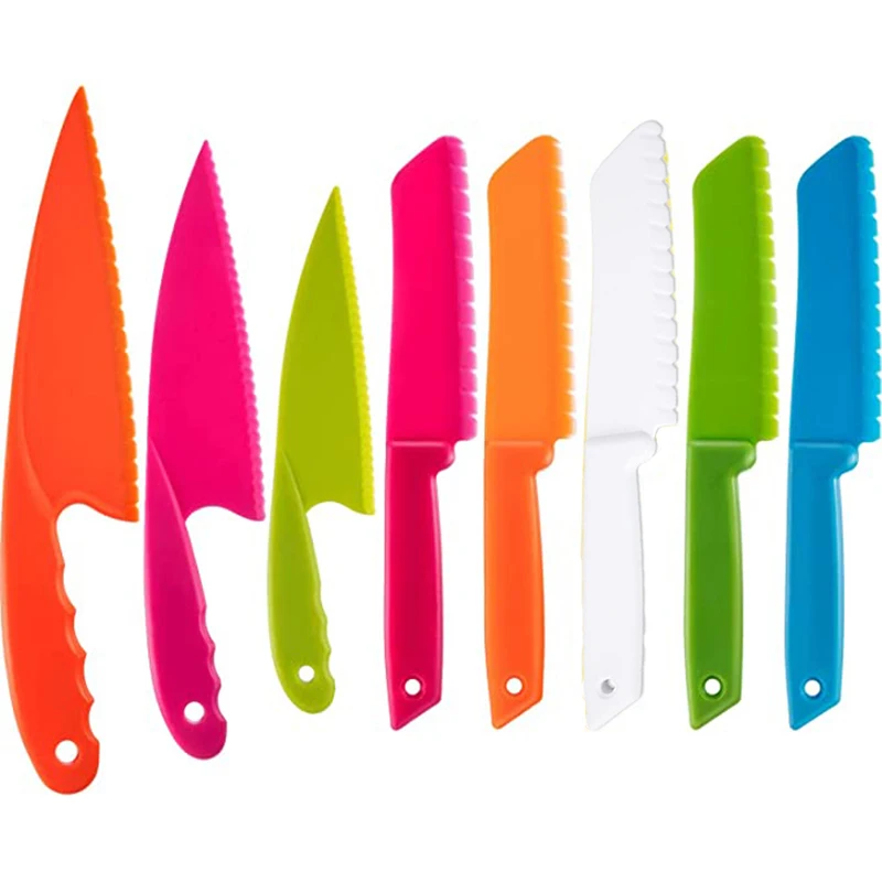 Colorful Children\'s Safe Cooking Knife Chef Nylon Knives Fruit Bread Cake Salad Lettuce Knifies  Plastic Kitchen Tools Set 2022