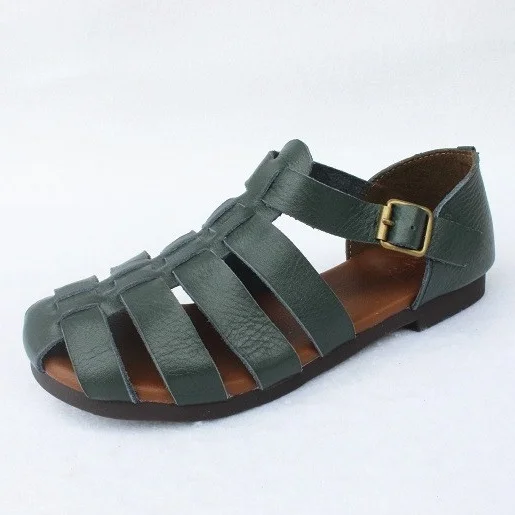 Careaymade-Summer first layer cowhide knitting retro Japanese flat soft bottom sandals original single goods leather sandals