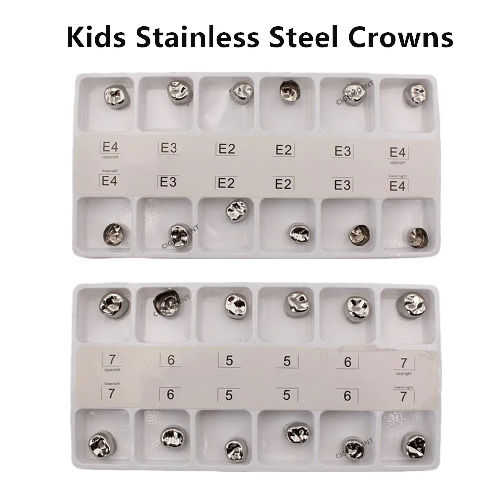 

12Pcs/Box Dental Material Preformed Kids Crown Stainless Steel Primary Molar Temporary Crowns Pediatric