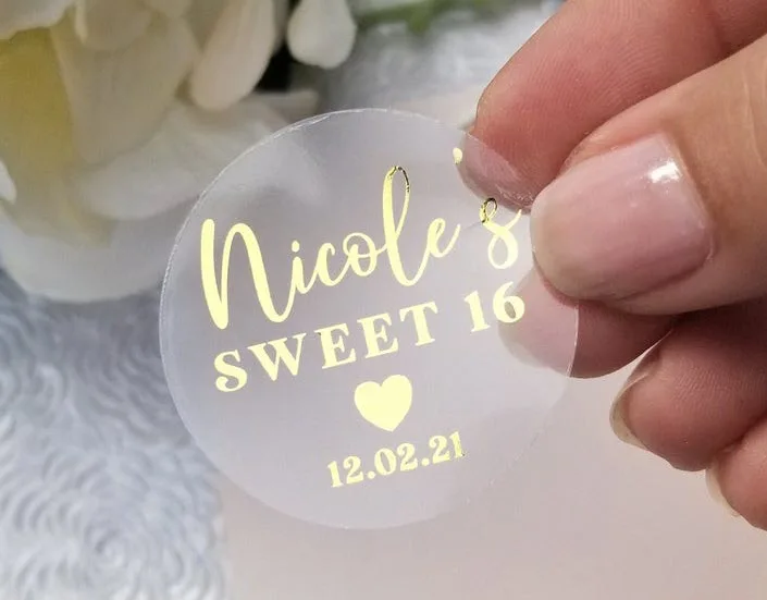 Shiny Foil Gold, Sweet 16 sticker, Birthday, Custom stickers, 100 Pieces, 3-7CM