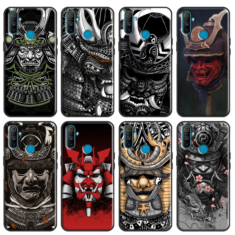 Samurai Japanese Warrior Mask Helmet Case For OPPO Realme GT C3 C11 C15 XT X2 X7 6 7 Pro Phone Case For OnePlus 8T 7T 8 Pro Case