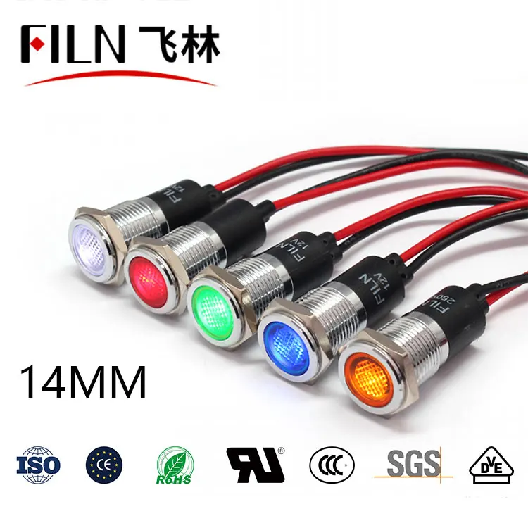 FILN Metal 14mm 12v 24v 220v 110v signal lights Distribution box led indicator lights with wire