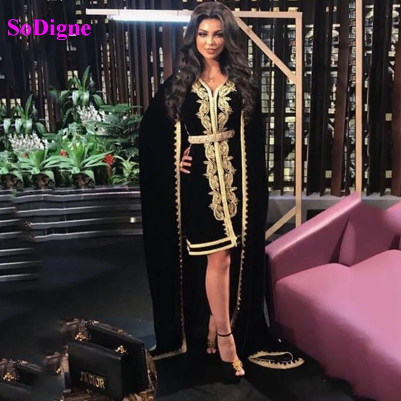 SoDigne-Vestidos de Noche de caftán marroquí, apliques de encaje, vestido de noche musulmán corto, Abaya árabe, vestido Formal