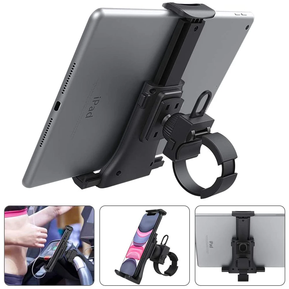Universeller Fahrrad-Laufbandhalter, Ständer für iPad Air 4 Pro, Indoor-Fitnessstudio, Lenker, Tablet-Halterung für 10,2 bis 27,9 cm große Mobilgeräte – Detail 1