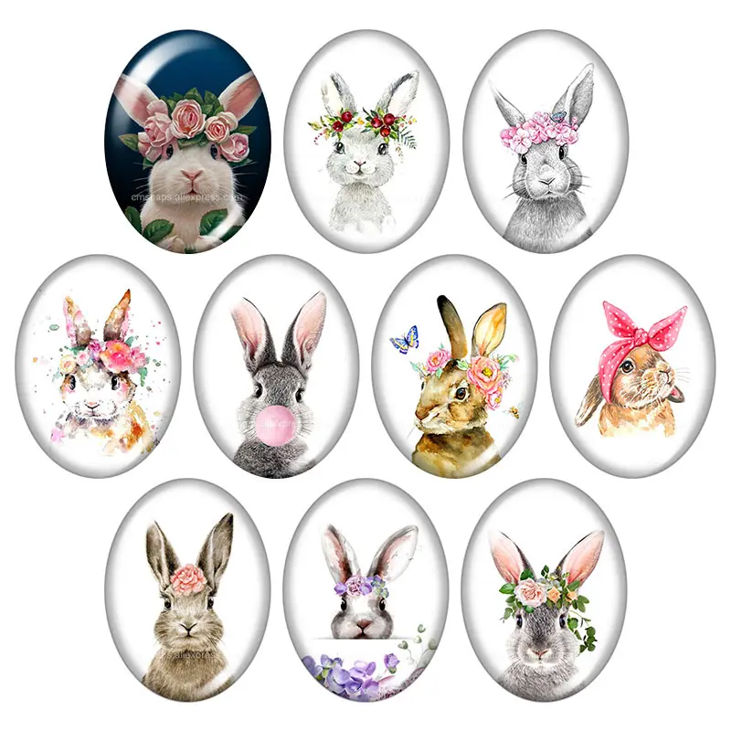 New Cute Rabbit Easter day Oval 10pcs 13x18mm/18x25mm/30x40mm mixed photo glass cabochon demo flat back Jewelry findings