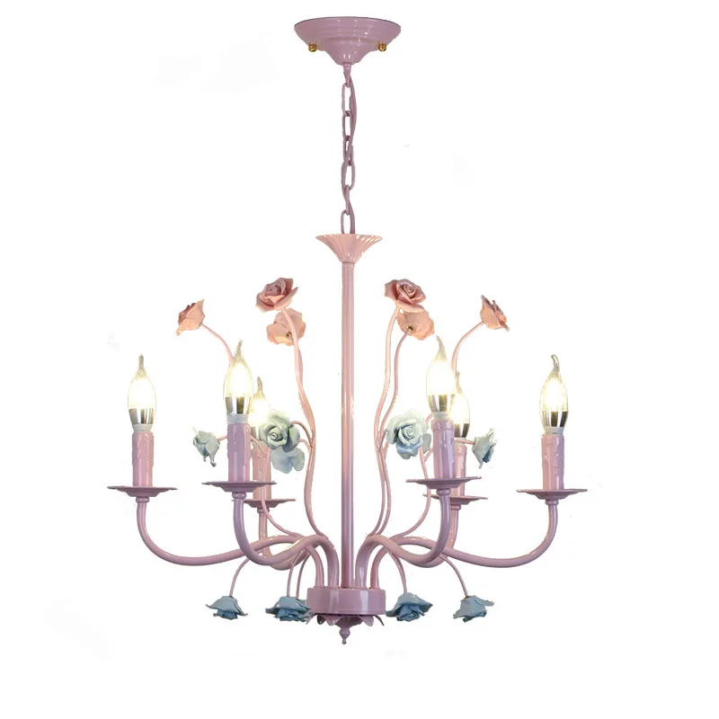 

Pink Rose wedding Lighting Chinese ceramic Chandelier lamp for Children Bedroom Lamp E14 LED cadelabro Blue chandeliers kid Lamp