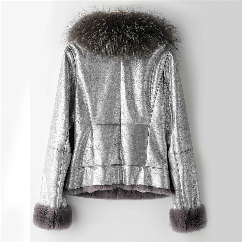 Aorice Women Real Rabbit Liner Raccoon Fur Collar Coat Jacket Parka Silver Black Color CT071