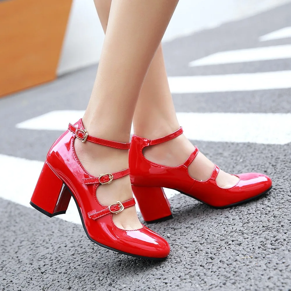 Big Size 34-43 High Heels Women Dress Party Bridal Shoes Woman Platform Patent Leather Mary Janes Pumps Lady Shoes Brand 2024