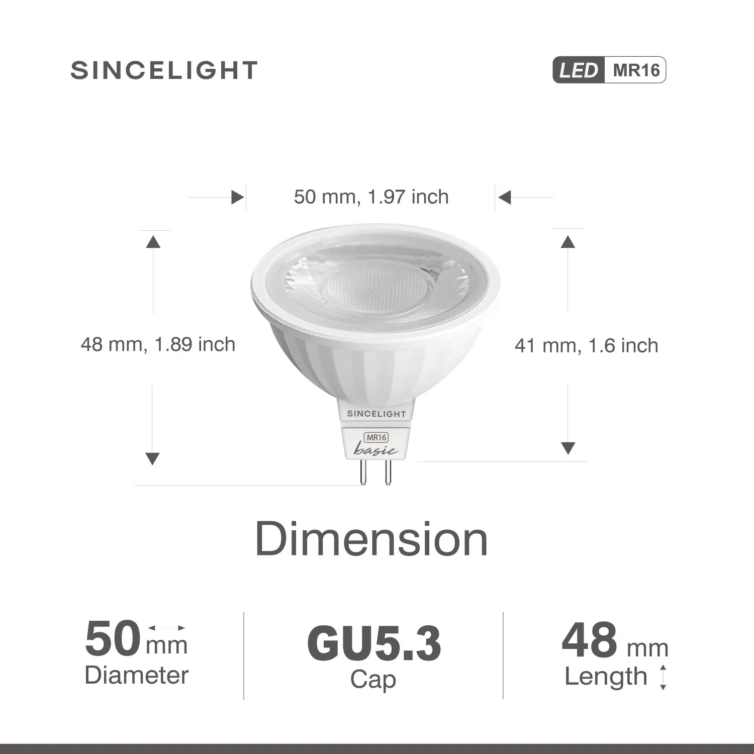 6PCS/Pack, MR16 GU5.3 12V AC/DC LED Spot Light Bulb Ø50mm Reflector 6W 500Lm 50W Halogen Equivalent  RA≈92  38°Beam Angle