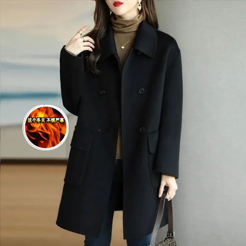 Cappotto di lana spesso in velluto/senza velluto da donna medio-lungo 2022 inverno nuovo stile coreano cappotto di lana sottile giacca autunnale