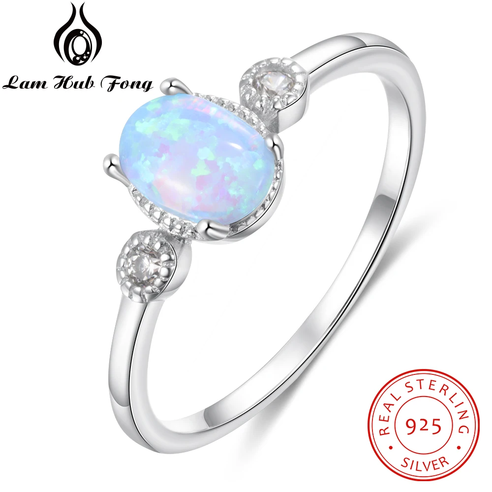 925 Sterling Silver Opal Ring Oval Blue Stone Zircon Finger Rings Bridal Female Wedding Jewelry Silver 925 Ring (Lam Hub Fong)