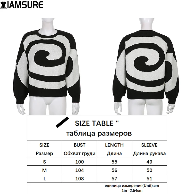 IAMSURE Paisley Printed Oversized Sweater Women 2021 Autumn Winter Loose O-Neck Long Sleeves Knitted Pullovers Preppy Style Tops