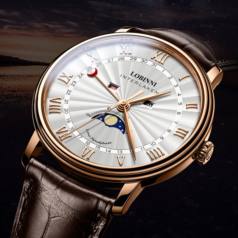 LOBINNI Men Watches Switzerland Luxury Brand Watch Men Sapphire Waterproof Moon Phase reloj hombre Japan Miyota Movement L3603M