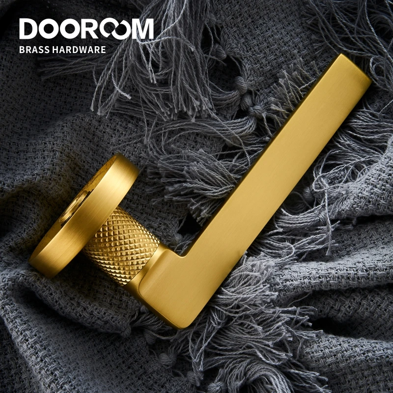 Dooroom Brass Door Lever Mute Black Gold Interior Bedroom Bathroom Wood Door Lock Set Dummy Handle Knob