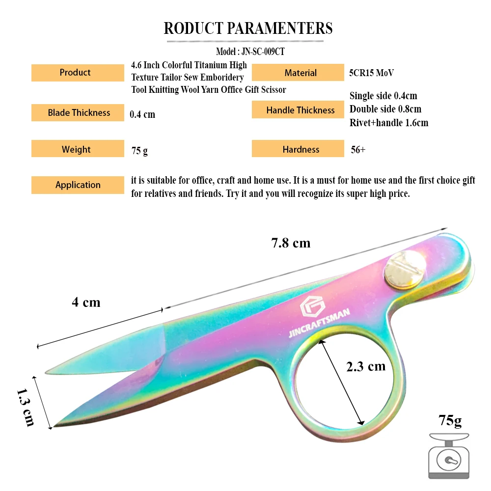 Jincraftsman®–4.6 Inch Plated Rainbow Color Titanium Sew Tailor Embroidery Tool Knitting Wool Yarn Handicraft Office Scissors