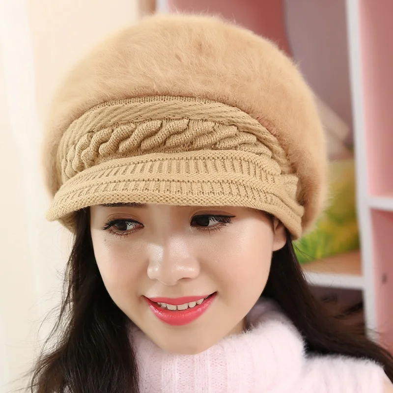 

Winter Hat Female Fashion Knitting Keep Warm Fleece Wool Berets Cap