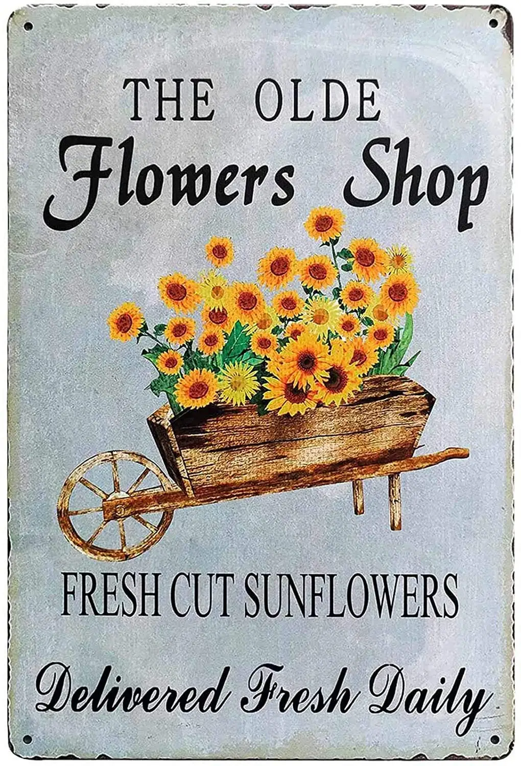 The Olde Flowers Shop Fresh Cut Sunflowers Vintage Tin Bar Sign Farmhouse Country Home Decor for Living Room Bedroom Garden Deco