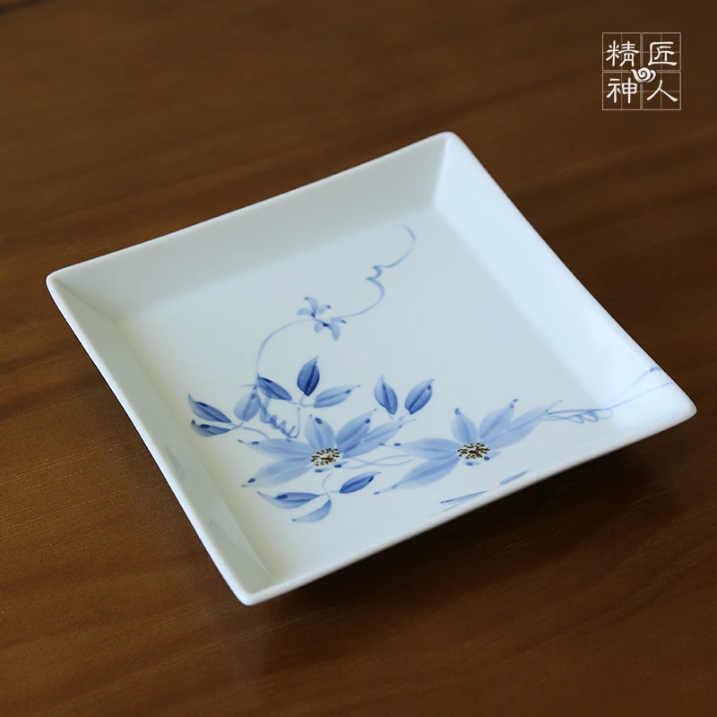 Spot two 】 nine valley burned hand dye for flowers and plants imported from Japan grain square plate plate plate box