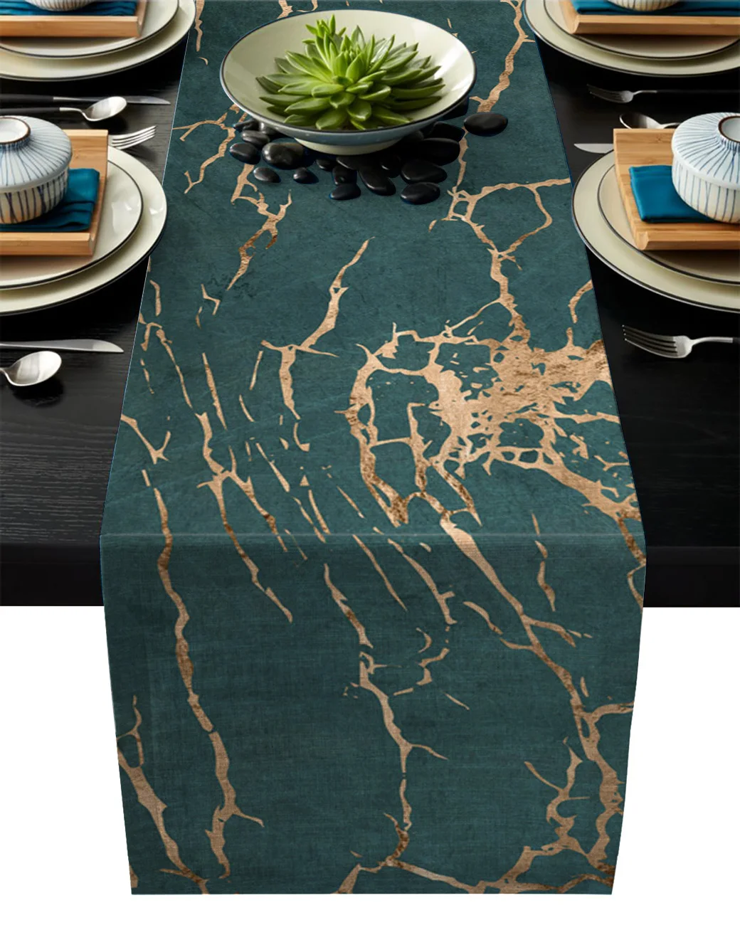 Green Marble Lines Crack Texture Modern Table Runners For Wedding Party Chirstmas Table Mat Coasters Hotel Home Table Decor