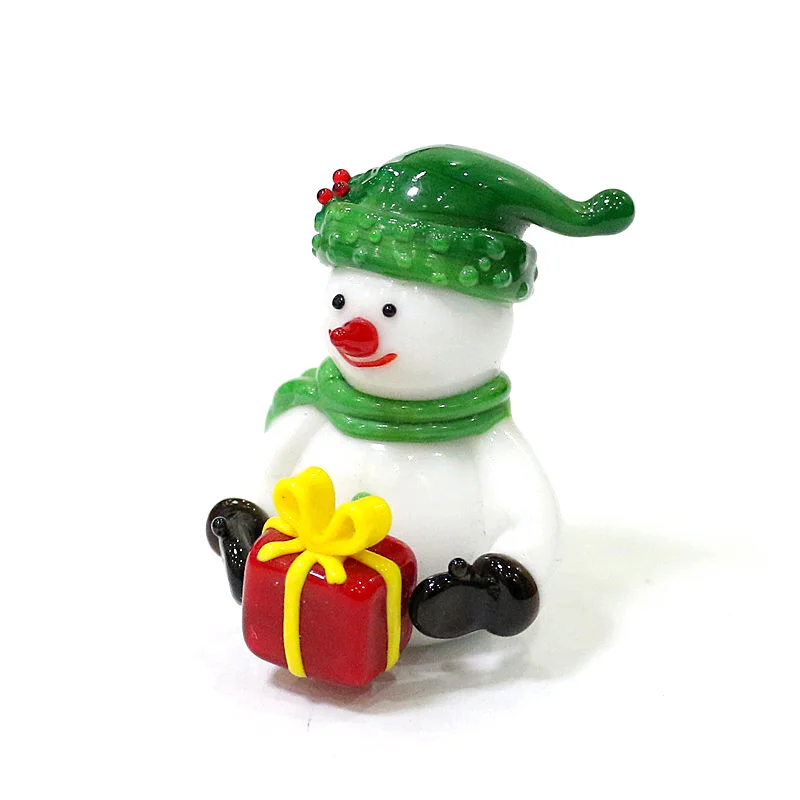 Leuke Kerst Sneeuwpop Murano Glas Ornamenten Merry Xmas Decoratie Voor Thuis Figurine Tuin Miniaturen 2022 Nieuwjaar Xmas Decor