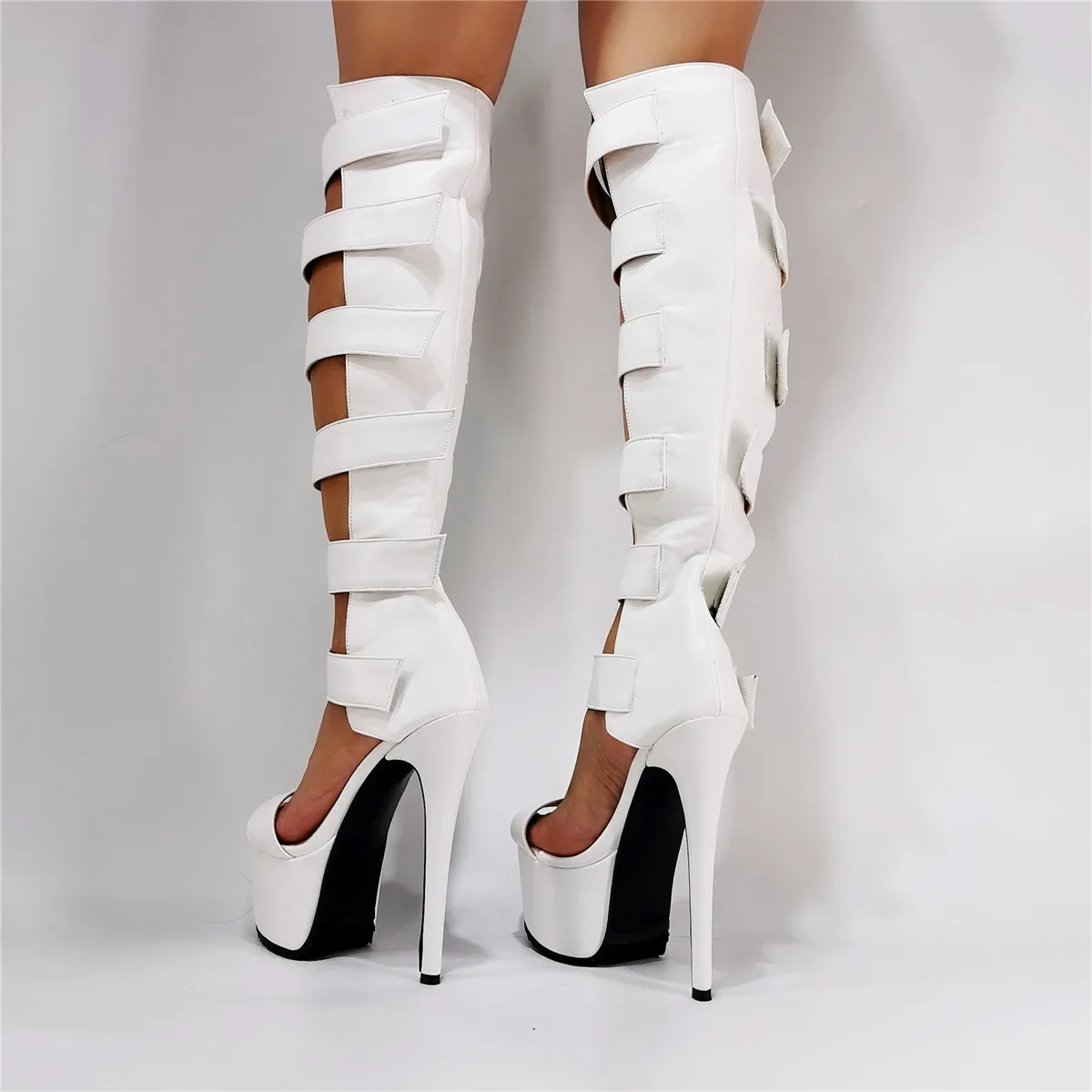 Rome Summer Platform Knee High Leather Boots Women Sexy Ladies White Thigh High Heels Long Sandals stiletto Big Size 13 14 15