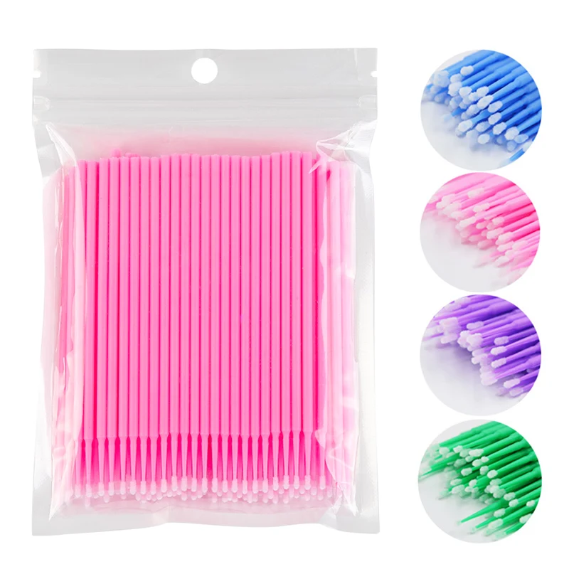 100pcs Eyelash Cotton Swabs Disposable Micro Brushes Eyelash Cleaning Sticks Cotton Swab Eyelash Extension Microbrush Mascara