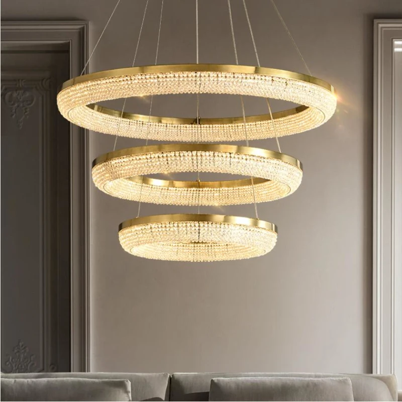 

Modern crystal living room chandelier luxury hotel decor lighting restaurant LED ring lighting