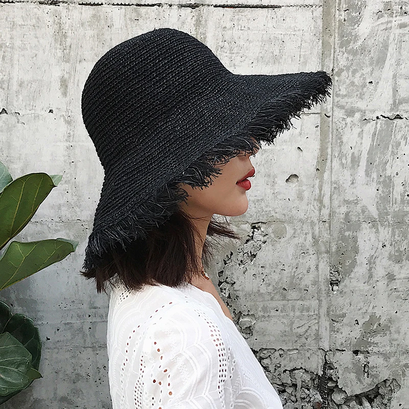 2021 NEW Hat woman summer straw hat woman folding outdoor sunshade hat furry edge hollowed beach hats women fashion elegante cap