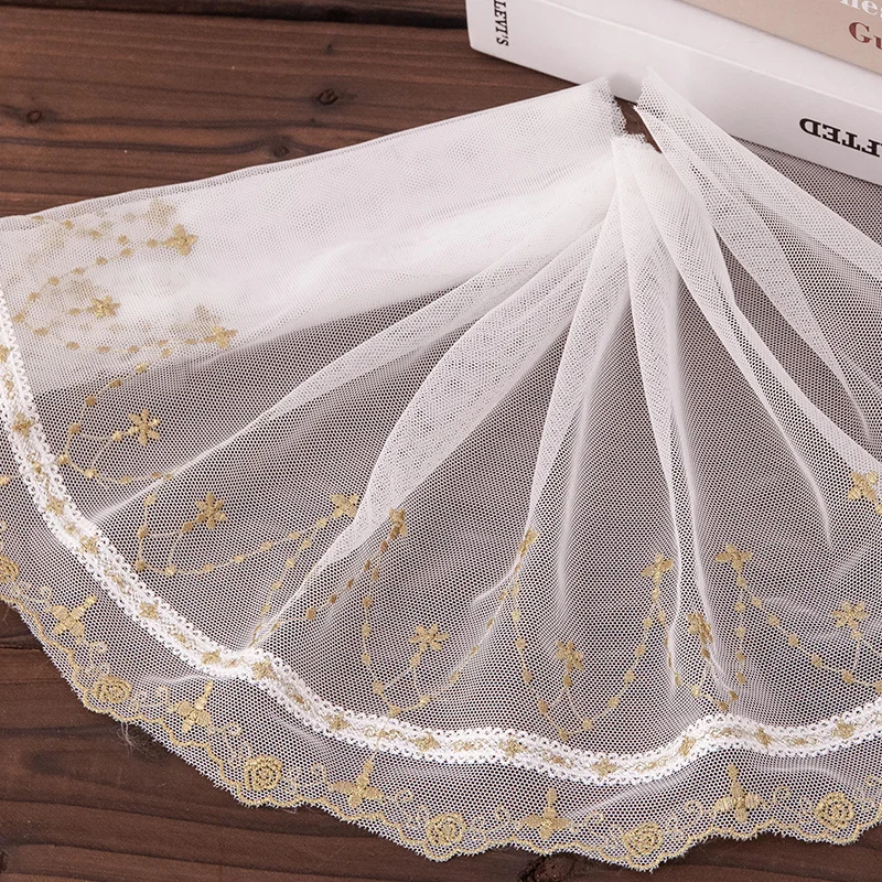 

1y gold Thread Tulle Fabrics Flower Embroidery Ribbons For Crafts 25cm Wide Clothing Sewing Accessories Needlework Diy Mesh Trim