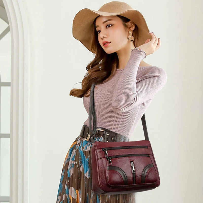 Yogodlns Vintage Umhängetasche Für Frauen PU Leder Umhängetasche Multifunktions Umhängetasche Kleine Quadratische Tasche Mama Handtasche sac – Detail 6