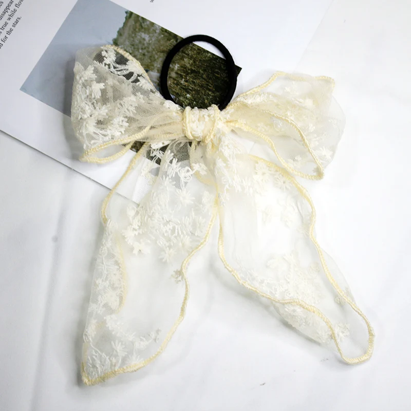 Lystra In New Lace Bowknot Scarf Hair Ties for Women Female Mesh Hair Scrunchies Ponytail Barrettes Women Hair Accessories