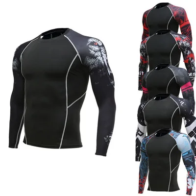 Motorcycle Jersey Sets Men\'s Fitness Tight Clothes Quick Dry Long Johns Compression Sport Bodybuilding T-Shirt Underwear Suit