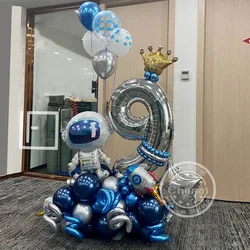 37pcs Outer Space Astronaut Rocket Balloon 30inch Number Foil Balloons Galaxy Themed Boys' Kids 1st Birthday Party Decor Supplie